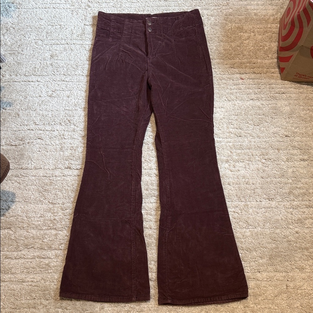 Women's Corduroy Flared Pants - Burgundy